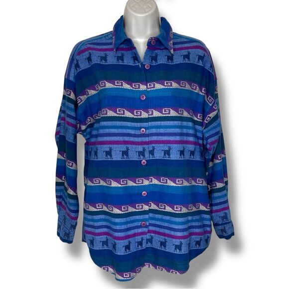 Vintage CM Company Southwest Stripe Alpaca Button Front Long Sleeve Women Medium - Picture 1 of 10